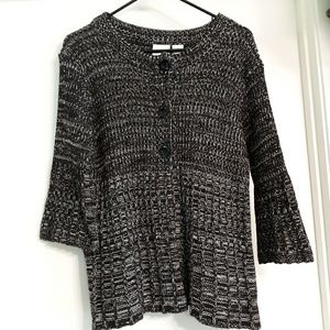 BLACK & WHITE WAFFLE WEAVE 3/4 SLEEVE CARDIGAN, M